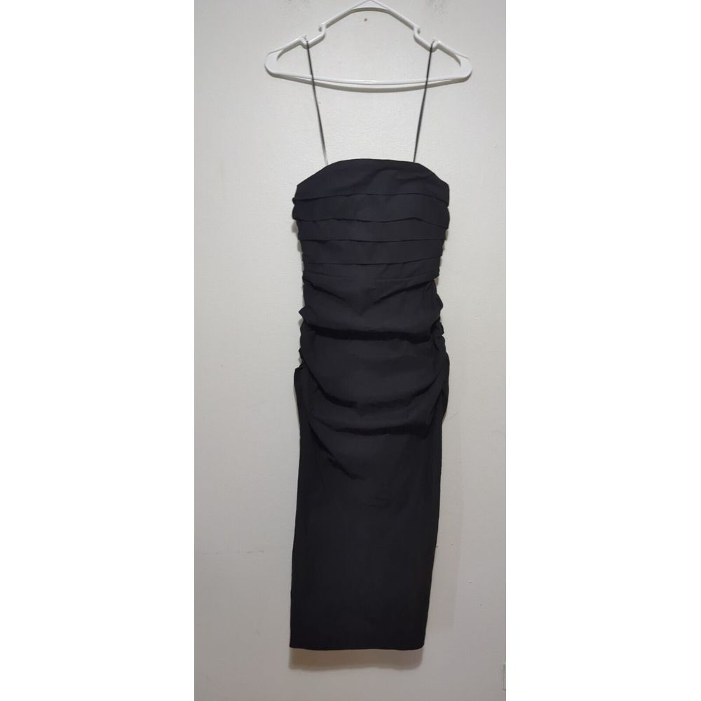 Anthropologie Black Strapless Ruffle Ruched Midi Dress NWT Size XS 82801515